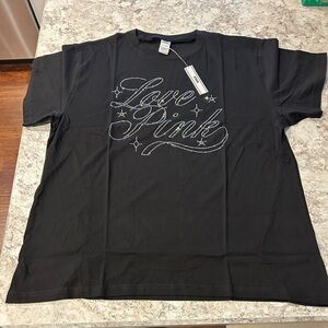 VS PINK LIMITED EDITION Black Bling Sequin LOVE PINK Campus  Tee Large